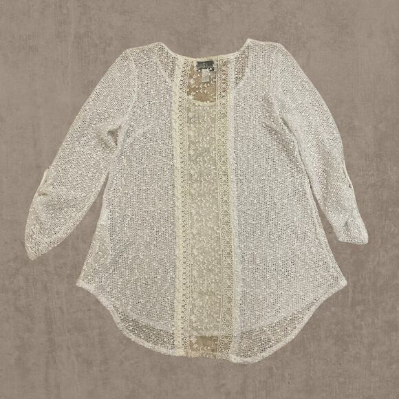 Joseph Ribkoff Sheer Knit Sweater Top, 8 | White Mesh, Lace Bridal, Cottagecore - Picture 2 of 8